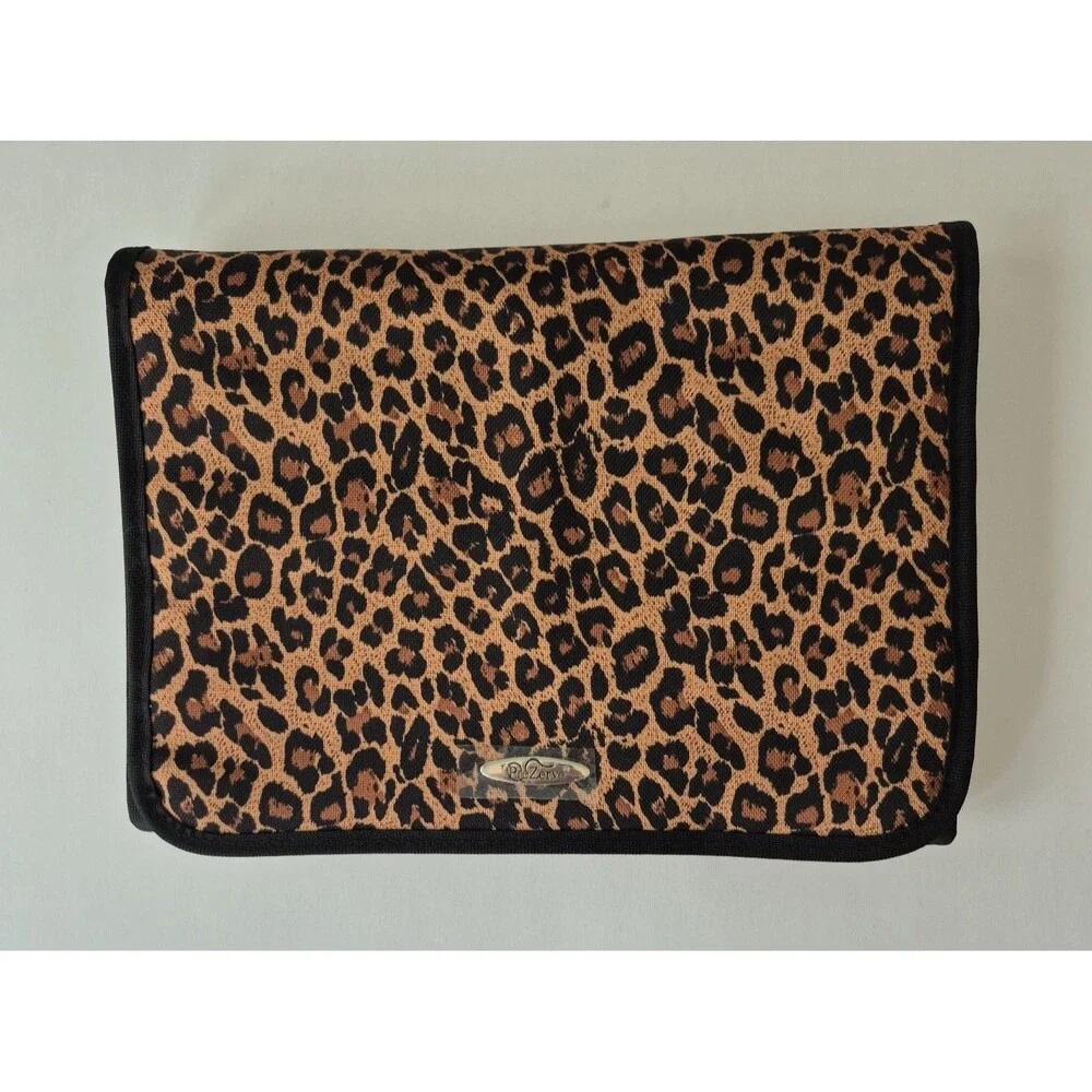 PreZerve Black Brown Cheetah Print Tri Fold Travel Jewelry Organizer Bag